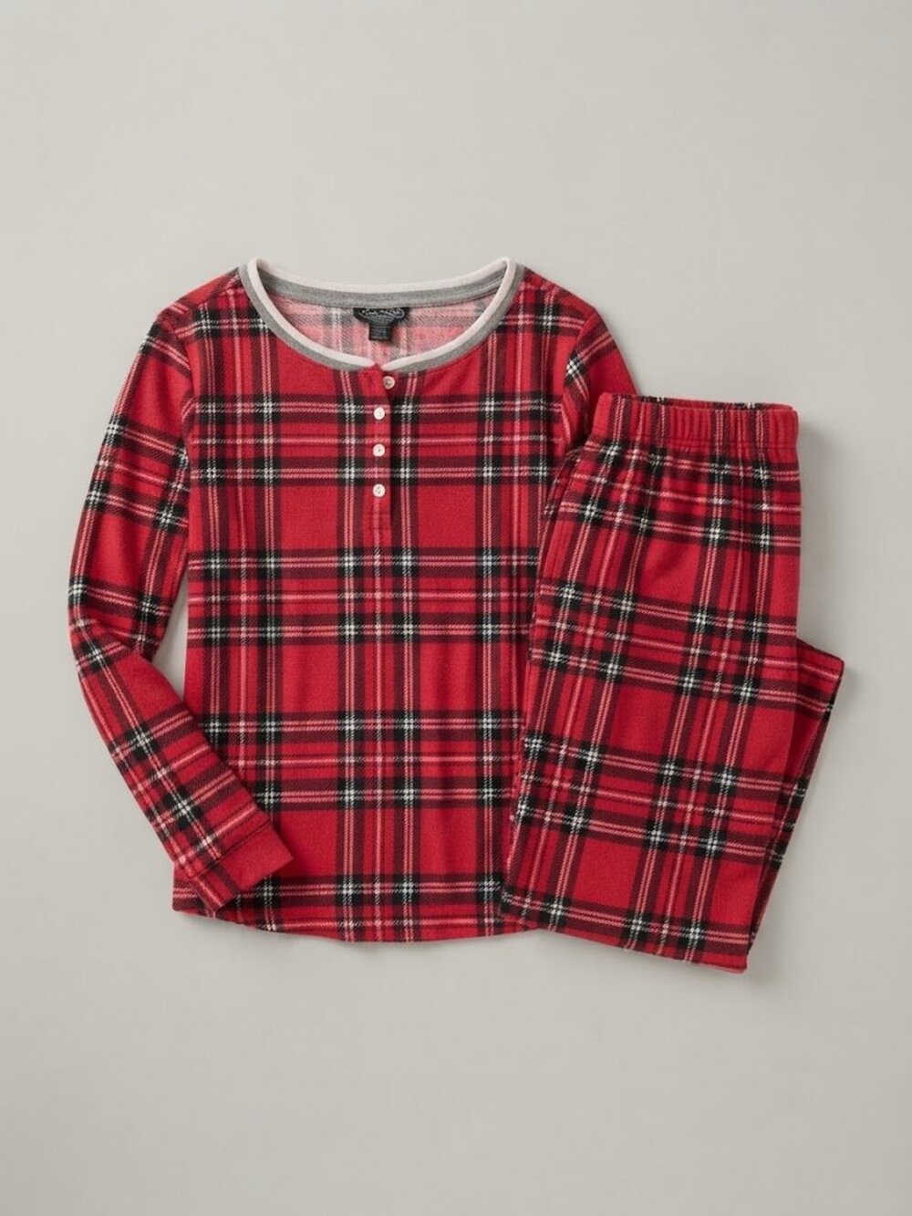 Laura Ashley Red Plaid Pajama Set Henley Top Long Pants Medium Lounge Winter